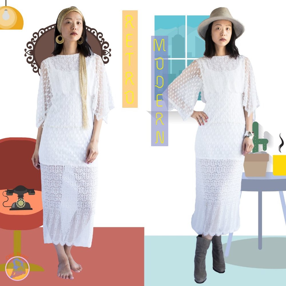 Vintage boho lace dress / 80s boho dress